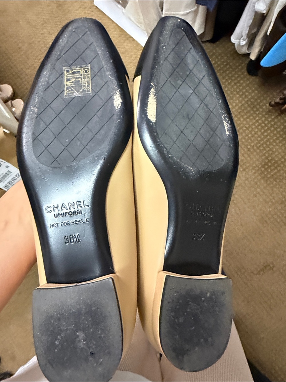 Chanel Two-Tone Beige and Black Leather Ballet Flats: FIRM - Picture 5 of 5